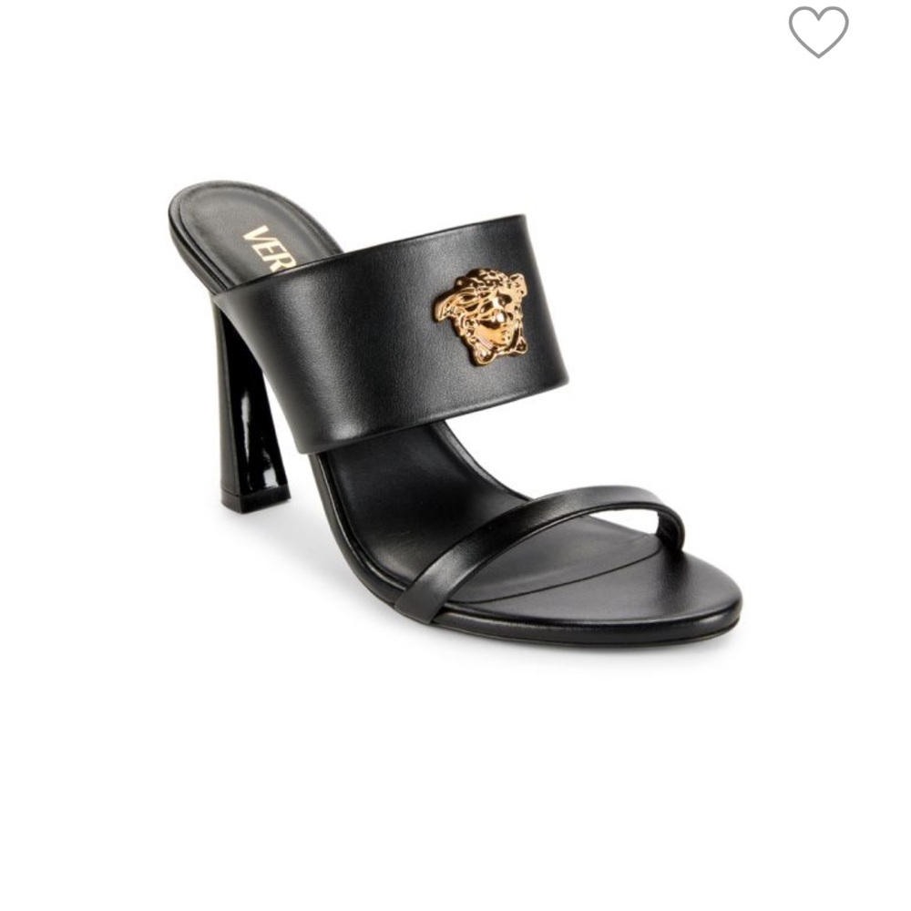 Versace Silver and Black Mules with Modern Elegance